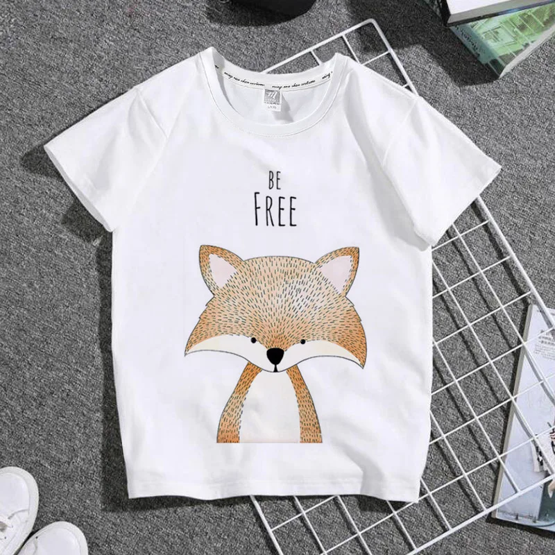 Respirável em torno do pescoço personalidade t-shirt, bonito animal pequeno impressão, cartas de moda, roupas pai-filho, meninos e meninas roupas, novo