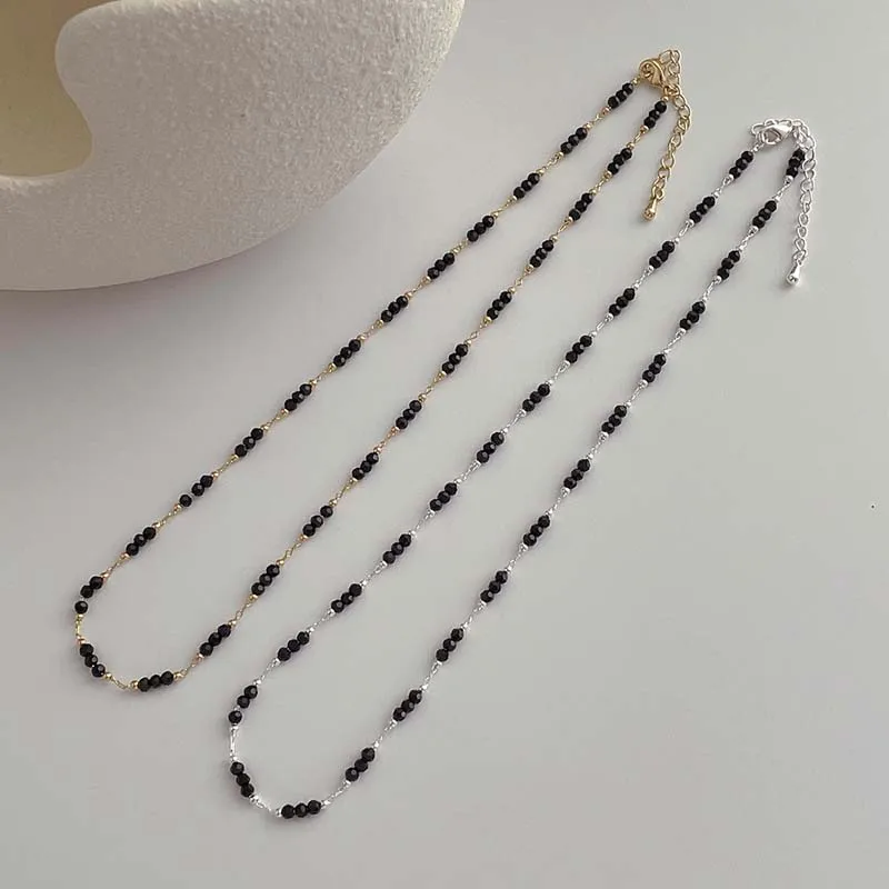 Vintage Black Crystal Glass Bead Chain Choker Necklace