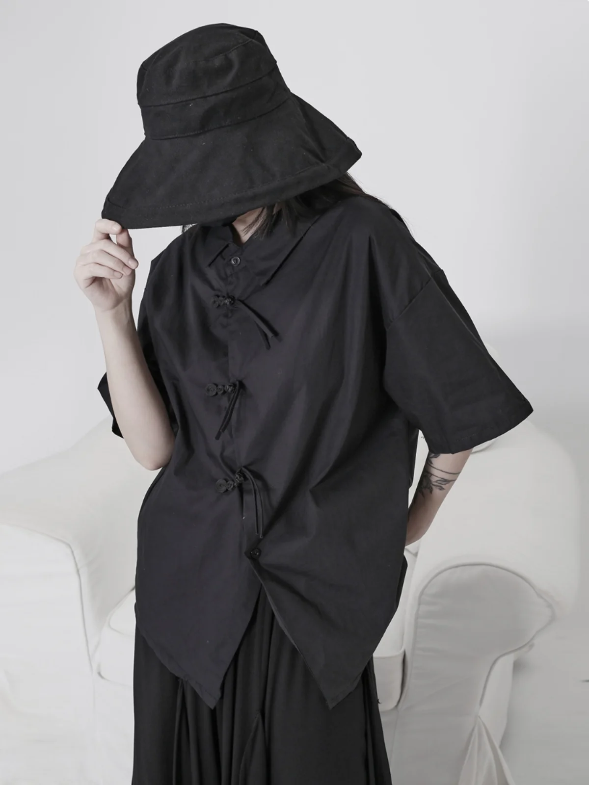 

Loose Fit ort Sve irt Women's Sle Versatile k Series Bule Design Simple Faion Hong Kong Sle Personali