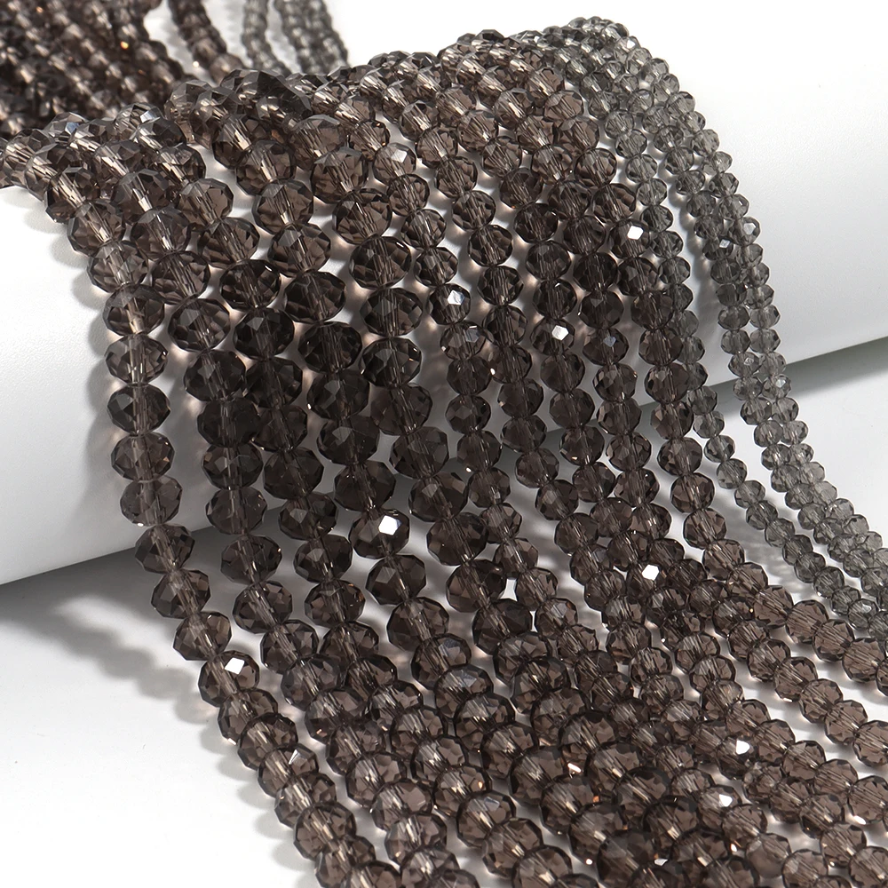 1 Strang 4/6/8mm facettierte Kristallperlen, dunkelgraue Rondelle, lose Spacer-Glasperlen für die Schmuckherstellung, DIY-Armbänder, Halsketten