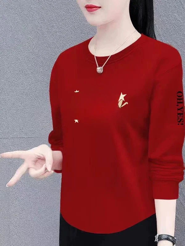 

Fashionable Printed Long Sleeve Mommy Clothes for Middle-Aged And Elderly Women Single Button Design Warm Polyester Fiber T-S...