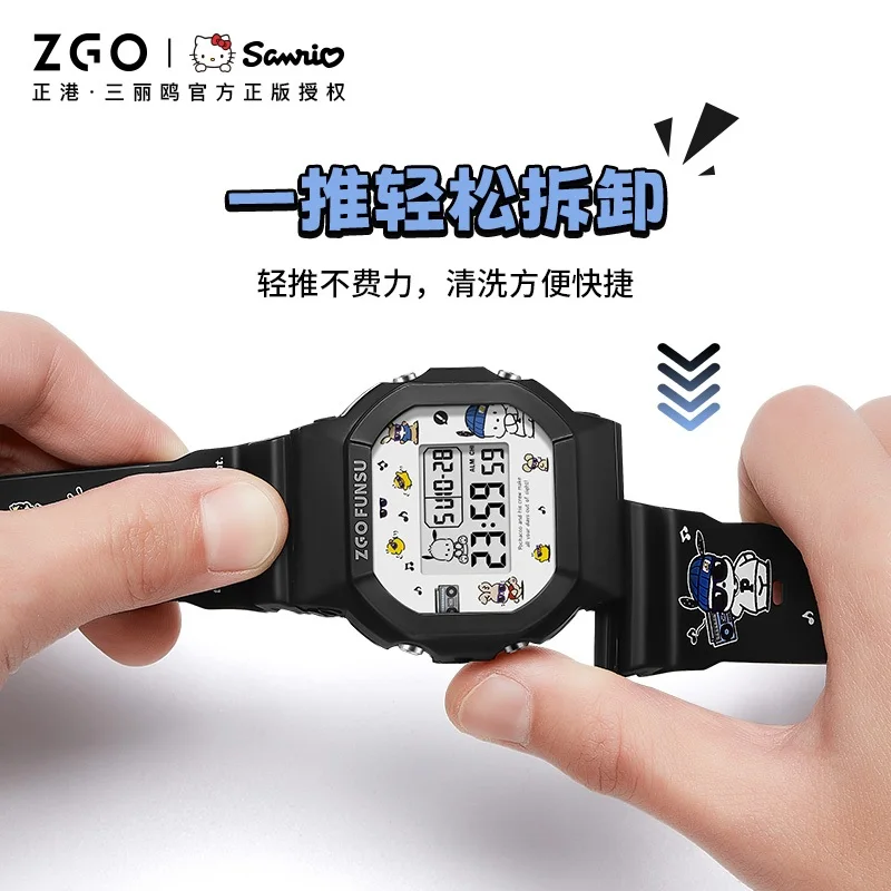 ZGO x Sanrio Pochacco Electronic Watch Children Students Cute Fashion Waterproof Luminous Chronograph Weekly Calendar 8611