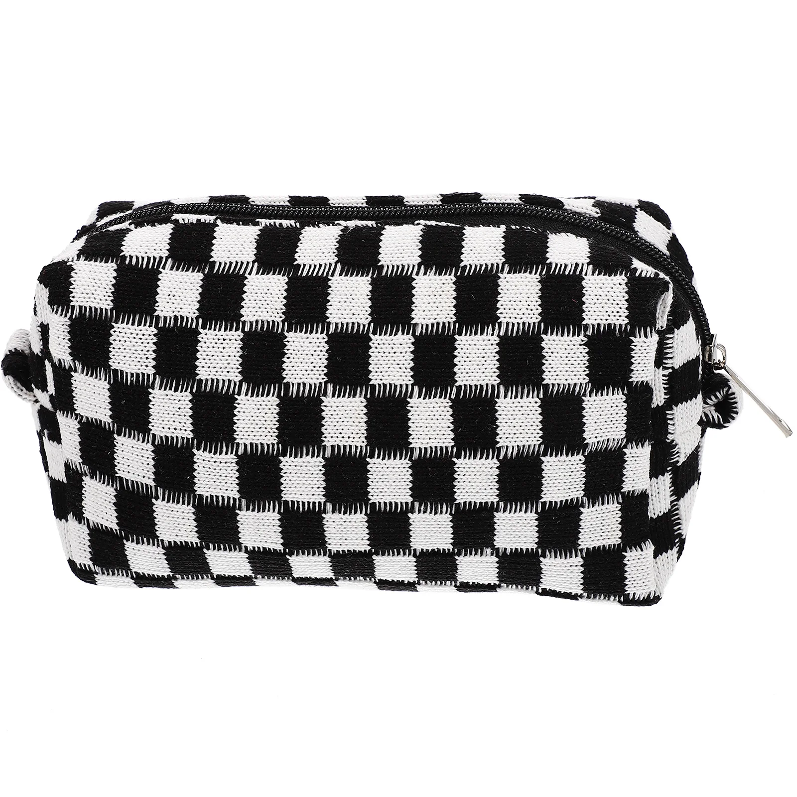 

Checkerboard Bag Blue White Checkered Large Capacity Knitted Storage Travel Toiletry Pouch Portable Personal Wash Bag