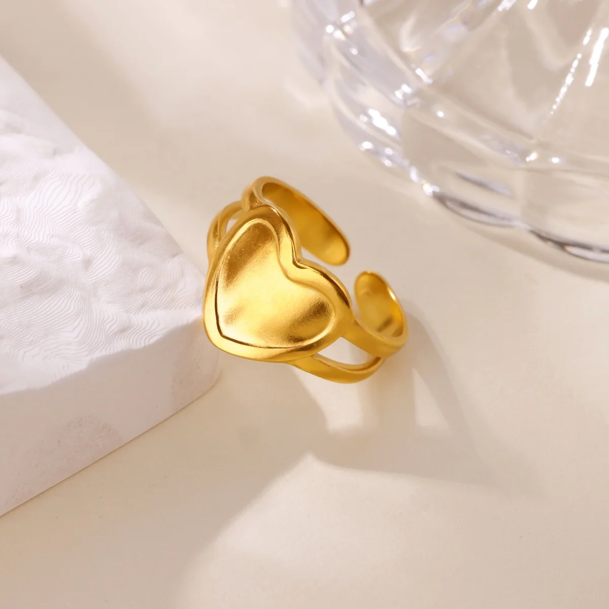 Classic Heart-shaped Stainless steel Rings for Women 18K Gold-plated Adjustable Rust-proof Rings Jewelry styles to Choose from