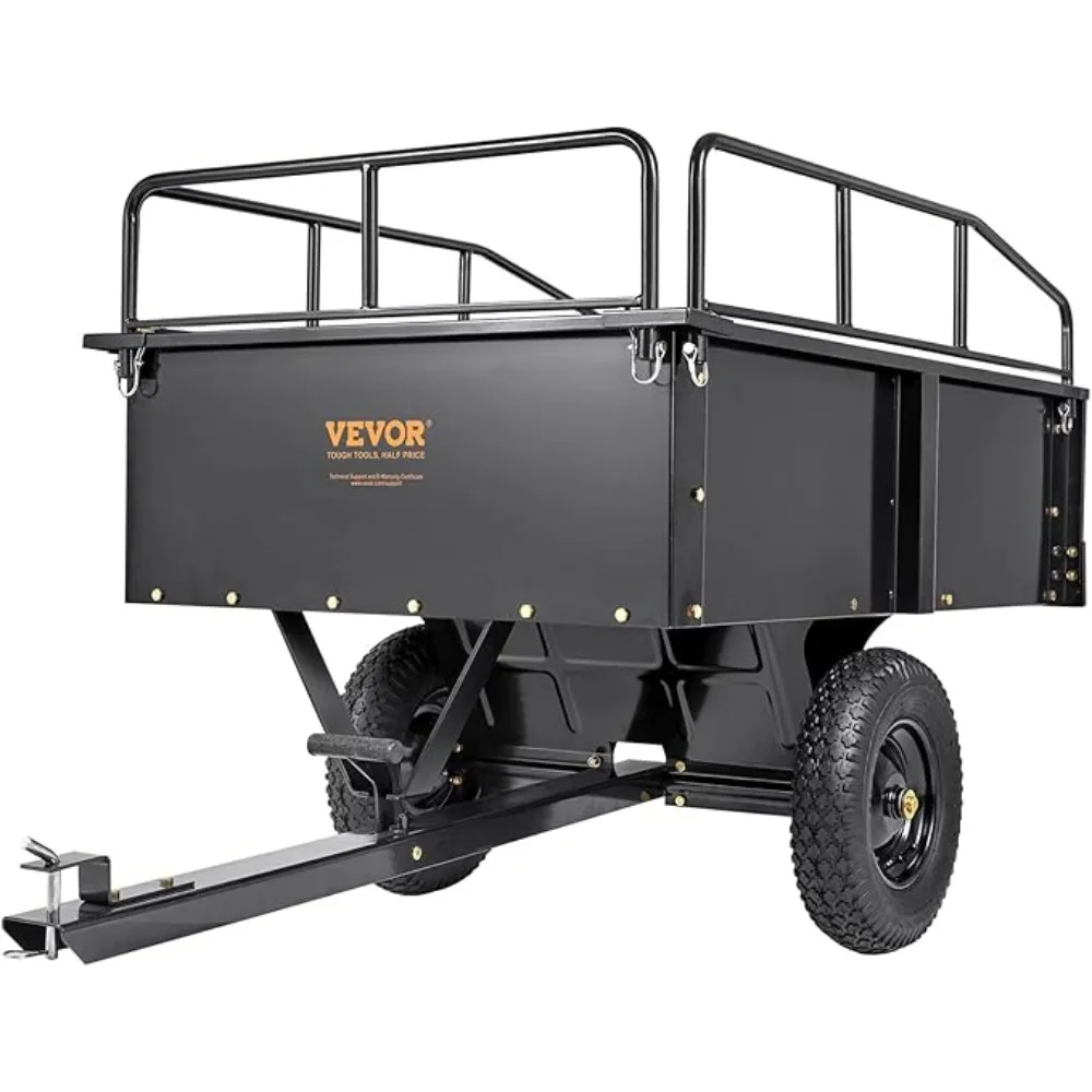 Heavy Duty ATV Trailer Steel Dump Cart, 750-Pound 15 Cubic Feet, Garden Utility Trailer with Removable Sides