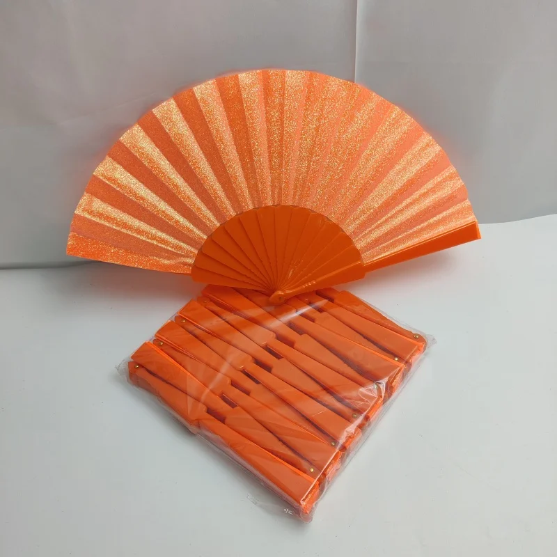 12 pieces/bag plastic ribs folding hand fan bling fabric 23cm rave hand fans