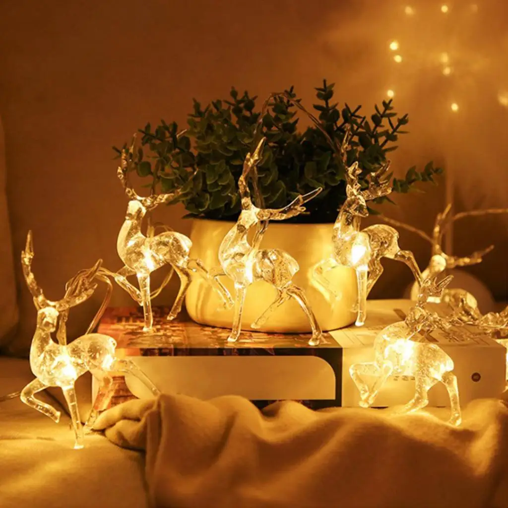 Waterproof Plastic Deer Hanging Lights for Christmas Window Indoor Decor Fairy String Lights for Bedroom Home Holiday Setting