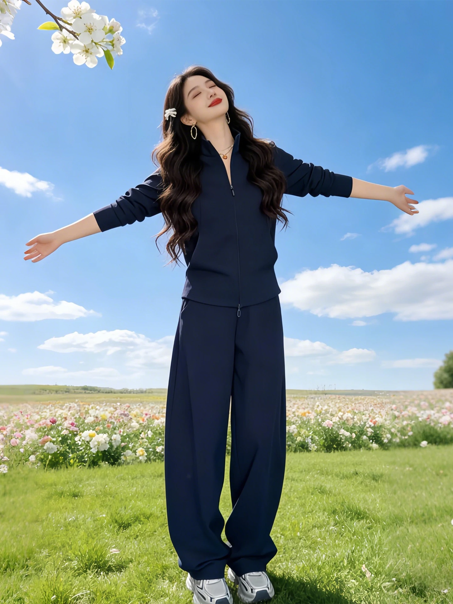 

Весенний женский повседневный комплект из худи и брюк с двойной молнией, модный костюм-двойка для комфортного отдыха, коллекция 2026 года