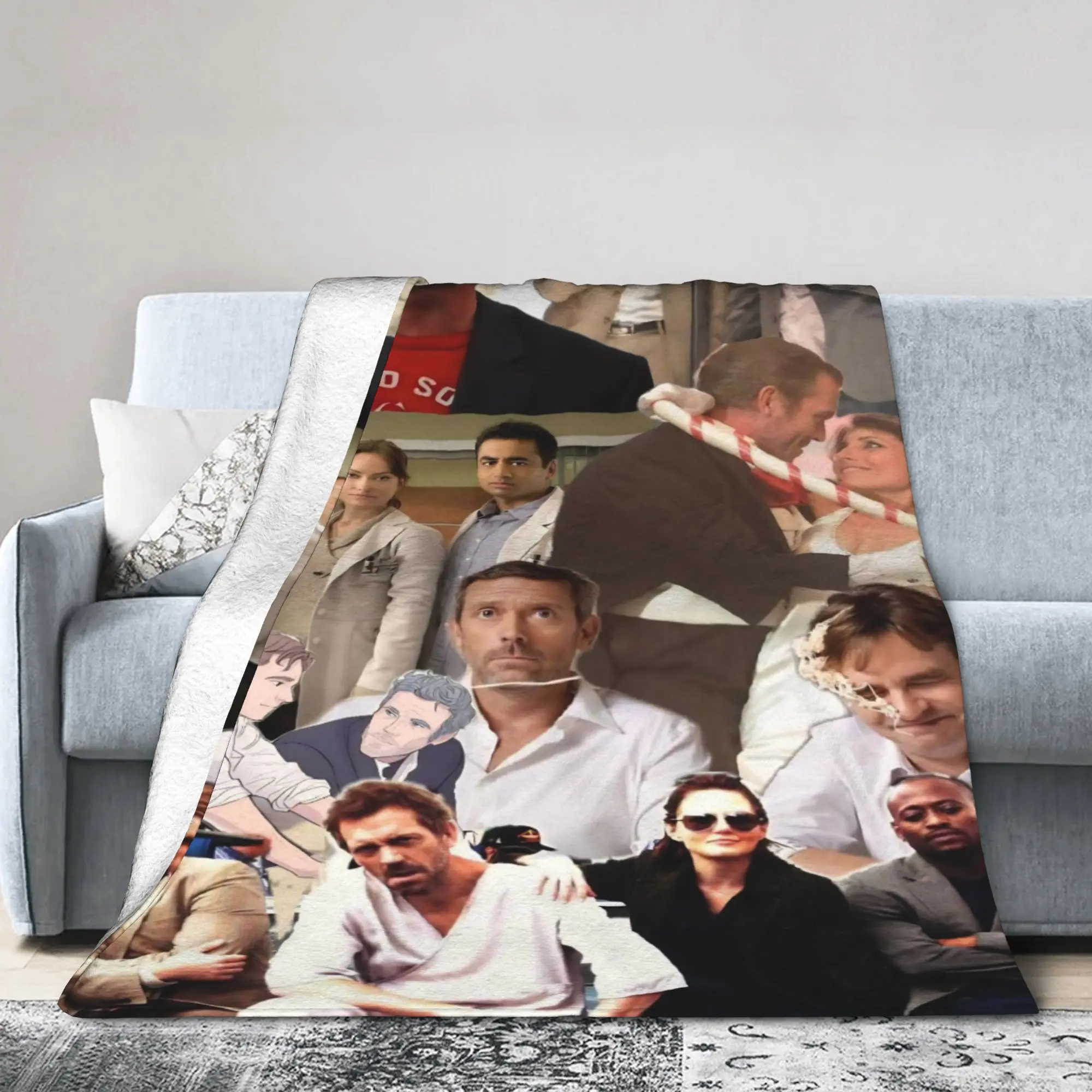 Dr. Gregory House Television Photo Collage Blanket Travel Office Flannel Bedding Throws For Living Room Soft Warm Bedspread