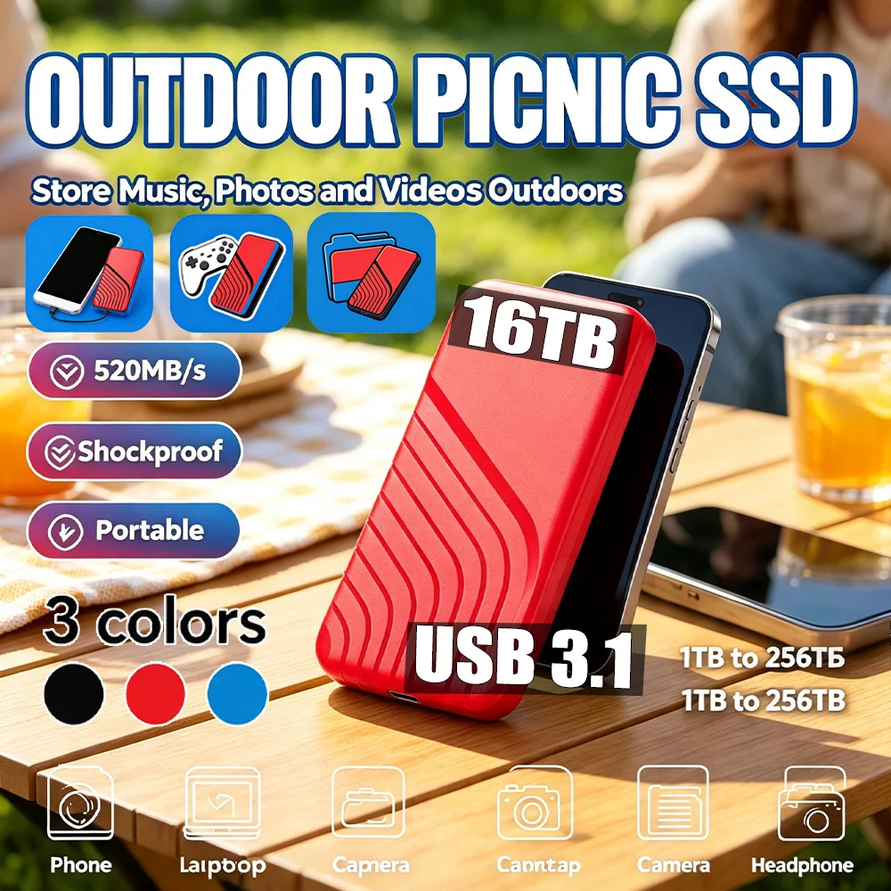 Reliable Slim Storage Device Portable External SSD 1TB 4TB 16TB 128TB High Speed for Notebook Laptop PC Usage