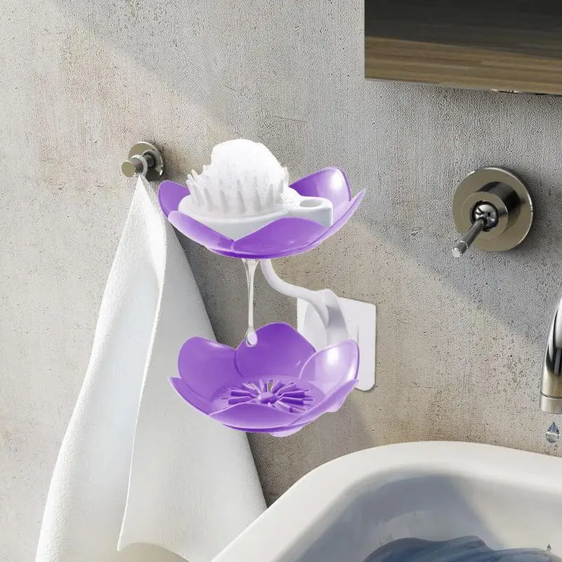 Double Soap Bar Holder No Punching Shower Soap Storage Holder Flowers Shape Wall Mounted Bathroom Soap Dishes For Shower Bath