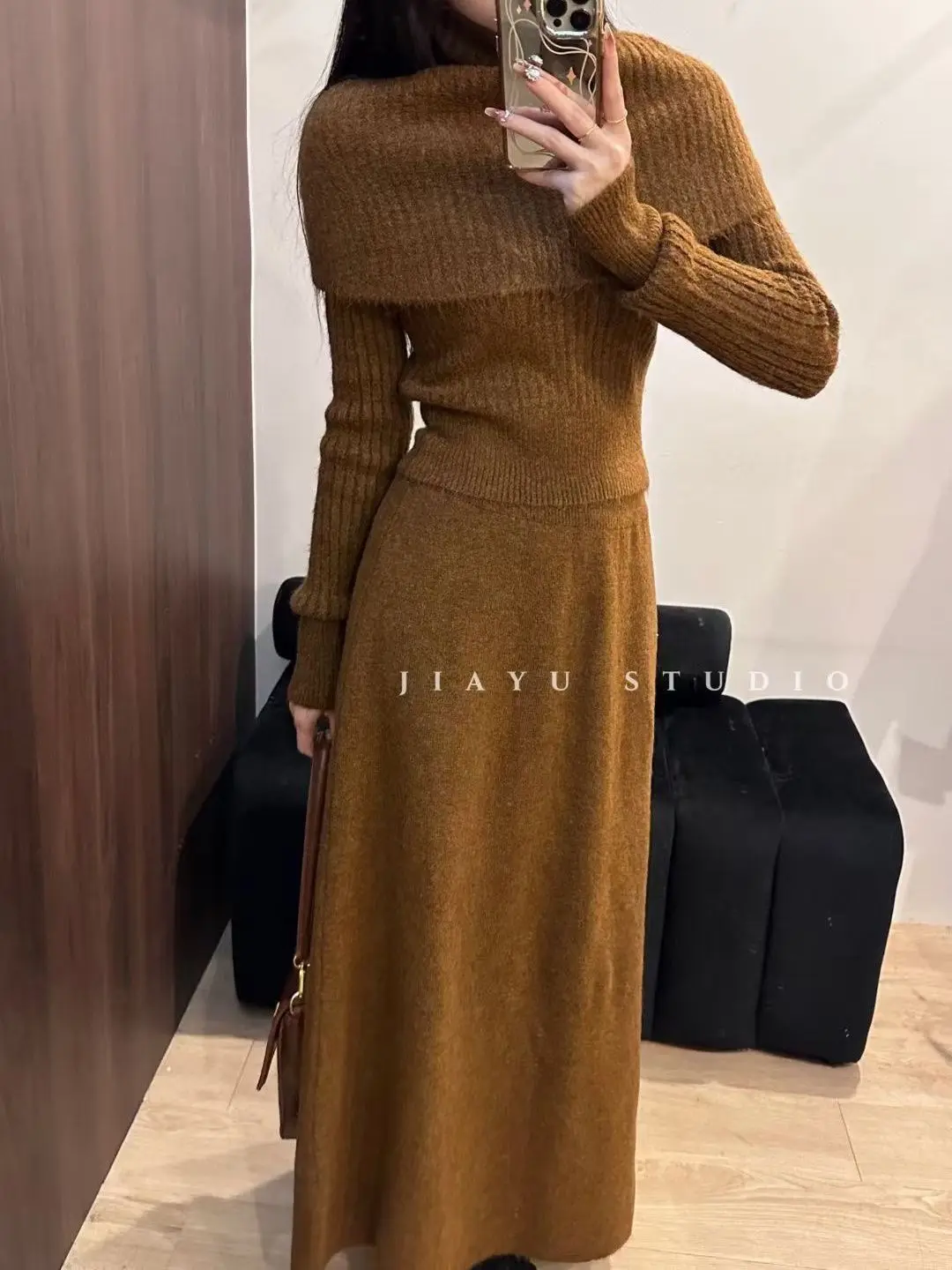 Three Piece Fashion Set a Complete Set of Knitted Sweaters Women\'s New Chinese Style Woolen Dresses High Necked Dresses