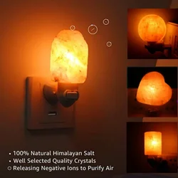 Himalayan Warm White Salt Lamp Night Light Natural Crystal Hand Carved Air Purifying with Plug Release Negative Ions Bedroom