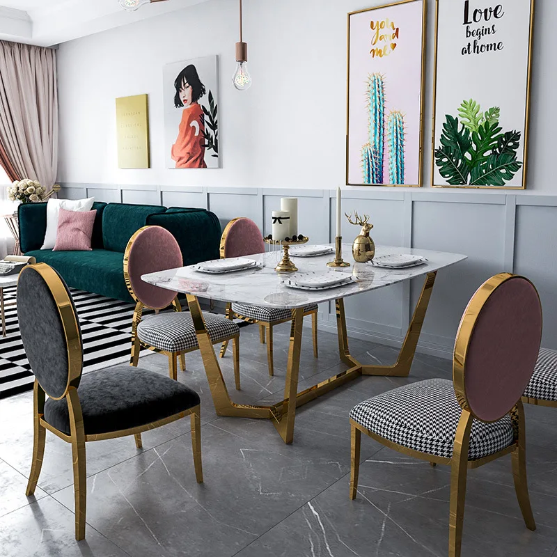 Minimalist Italian Stainless Steel Dinning Tables And Chair Dining Chairs Modern Golden Service Juegos De Comedor Home Furniture