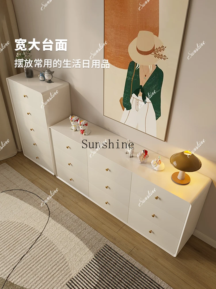 Cream Wind Bedroom Solid Wood Five-bucket Drawer Living Room Floor Storage Wall Locker  FT