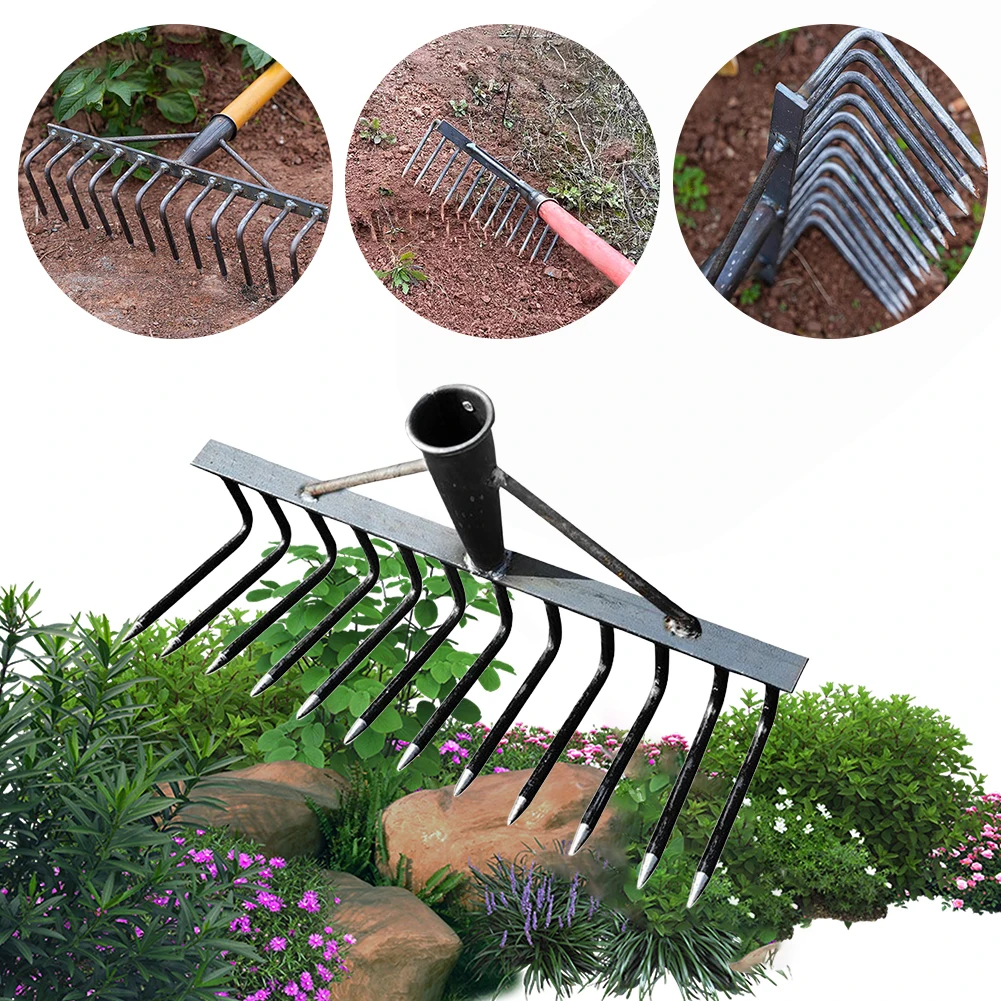 

High Carbon Steel Nail Rake Multifunctional Garden Rake 4/7/9/12 Teeth Weeding Rake Loose Soil Nail Rake Agricultural Tools