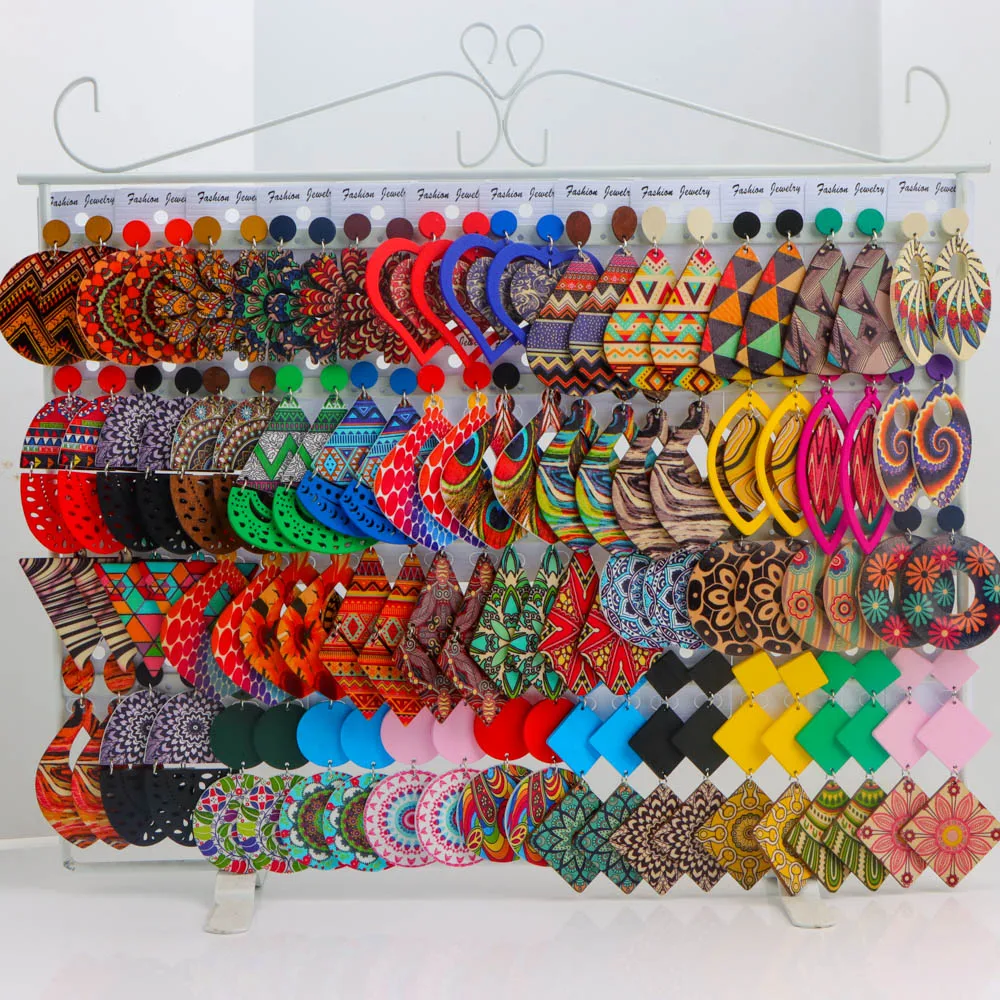 10/20/30/50Pairs/Lot Fashionable Printed Women\'s Wooden Thread  Bohemian Vintage Hanging Earrings Daily Jewelry Randomly Shipped