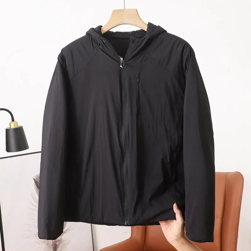 Outdoor-Herrenjacke aus Tech-Baumwolle mit Kapuze, gefüttert, 2026 Herbst-Winter, leicht, flauschig, kältebeständig, wasserdicht, lässiger warmer Parka. – Detail 12