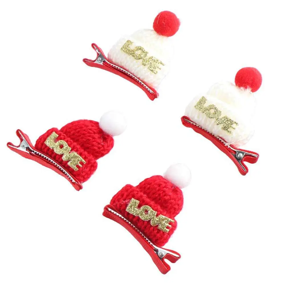 Merry Christmas Decor Christmas Hat Hairpin Sequin Love Children Christmas Hair Clip Mini Knitted Hat Santa Claus Children's