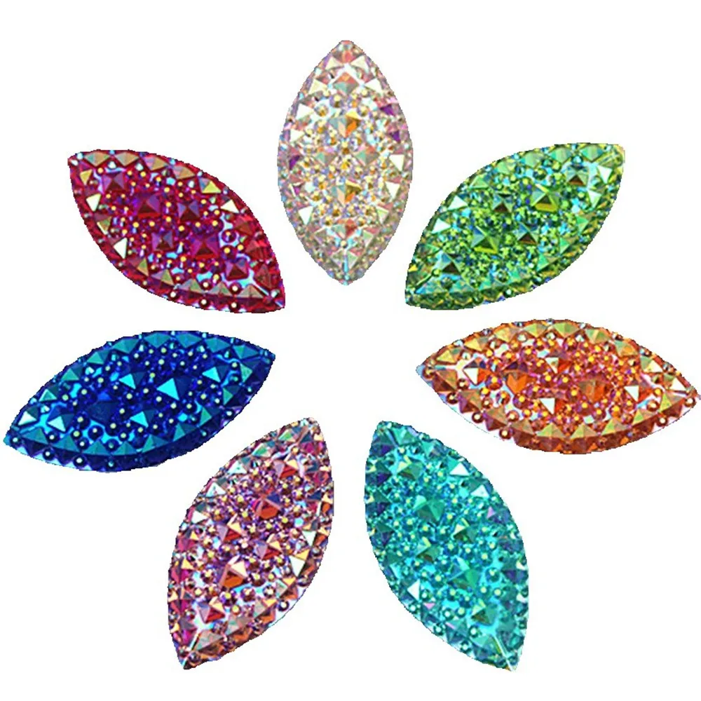 Cong Shao 30pcs 20*40mm AB Color Marquise Shape Resin Rhinestones Crystal Flatback Buttons Beads For Crafts Accessories CS522