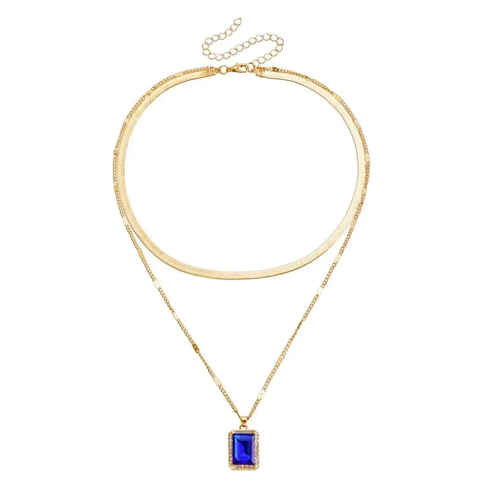 High-quality Craftsmanship Jewelry Retro Layered Choker Necklace with Imitation Gemstone Pendant for Women Snake Chain for Girls