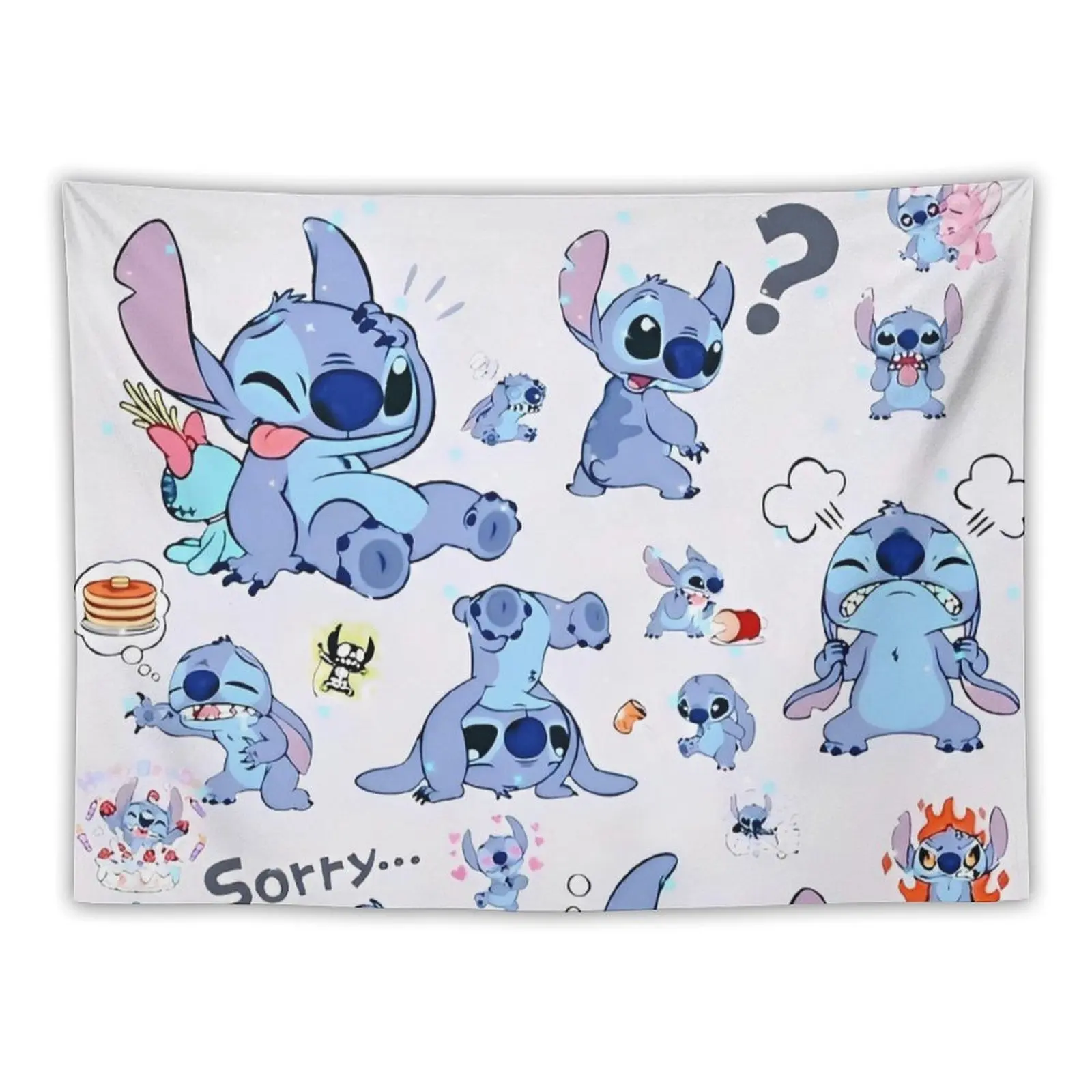 

Cute Cartoon Stitch Tapestry Hanging Blue Comic Graphic Tapestries Funny Bedroom Dorm Home Background Cloth Wall Decoration