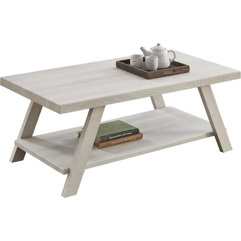 Athens Contemporary Wood Shelf Coffee Table, White