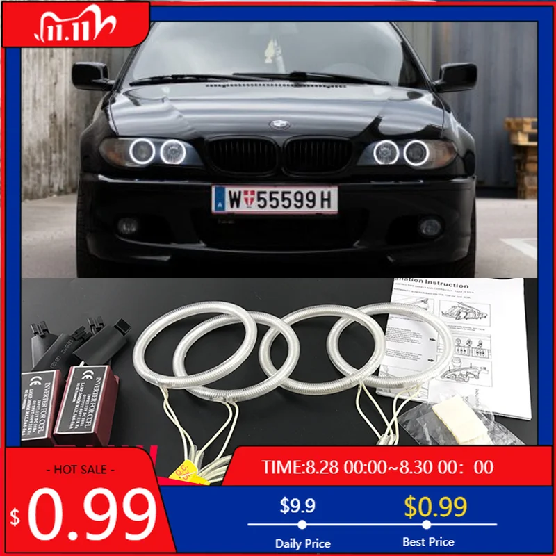 Горячий комплект CCFL Angel Eyes, теплое белое кольцо для BMW 3 серии E46 325ci 330ci, трансформируемый купе 2004-06 LCI, ксеноновые наклейки на интерьер