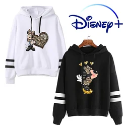 Disney Minnie Mouse Women Hooded Sweatshirt Patchwork Drawstring Hoodies Fashion Cute Printed Pullover Autumn Long Sleeve Shirt