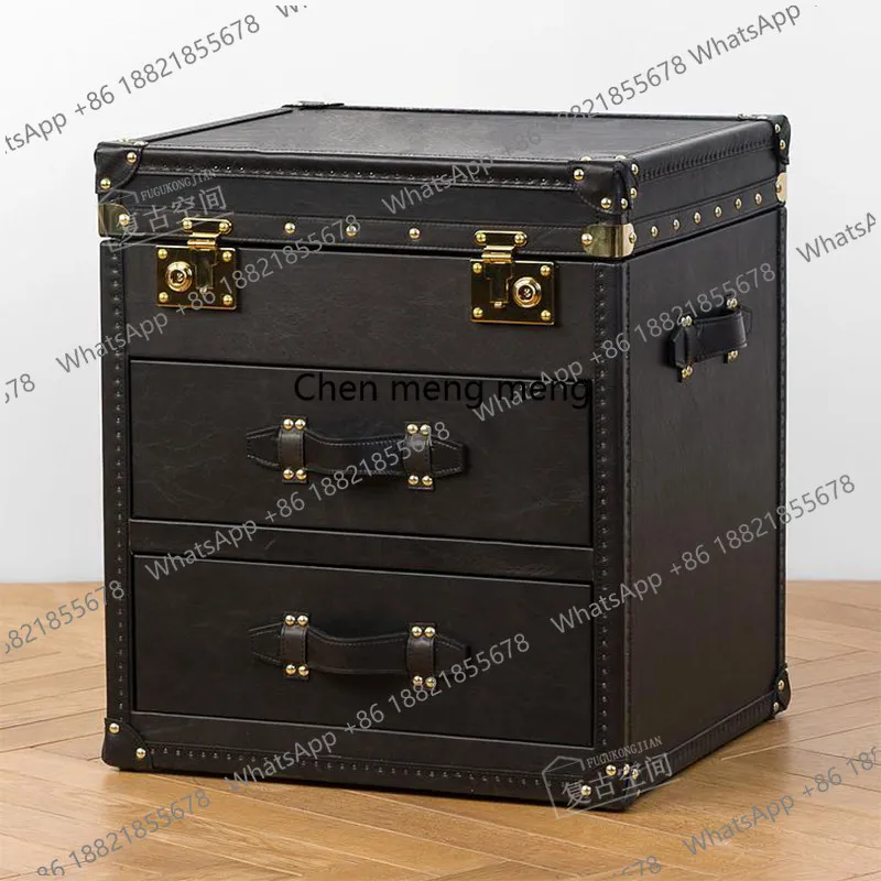 vintage leather suitcase side table English vintage distressed leather belt drawer storage sideboard bedside table