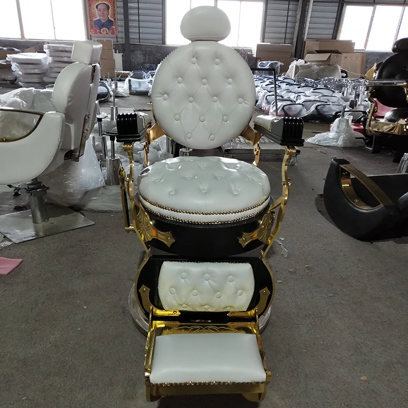 High-end luxury retro chair new oil-headed hair chair can be reclined men\'s shaving barber chair