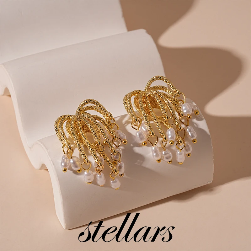 

Metallic Imitation Pearl Short Tassel Silver Stud Earrings for Women Unique Stylish High-End Feel Jewelry Accessory