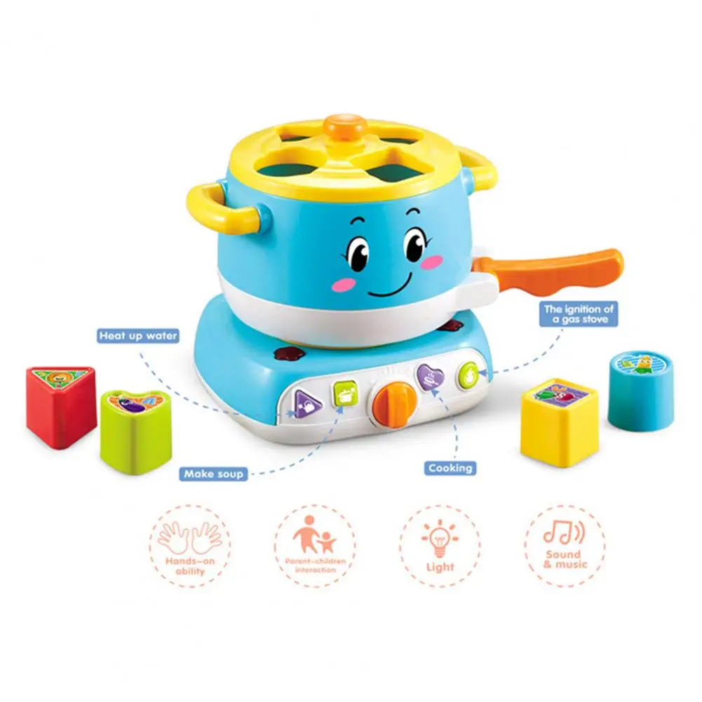 Mainan Edukatif multi-sensor, Set mainan masak edukatif dengan lampu dan musik untuk anak perempuan usia 1 tahun Montessori untuk bentuk untuk anak-anak