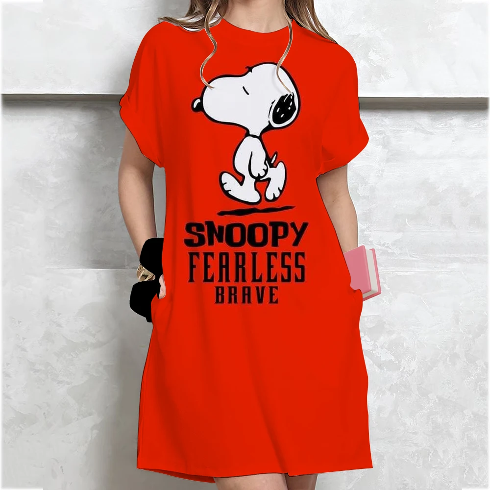 Zomer losse steek print T-shirt jurk dameskleding student middellange jurk met korte mouwen cartoon stijl polyester stof