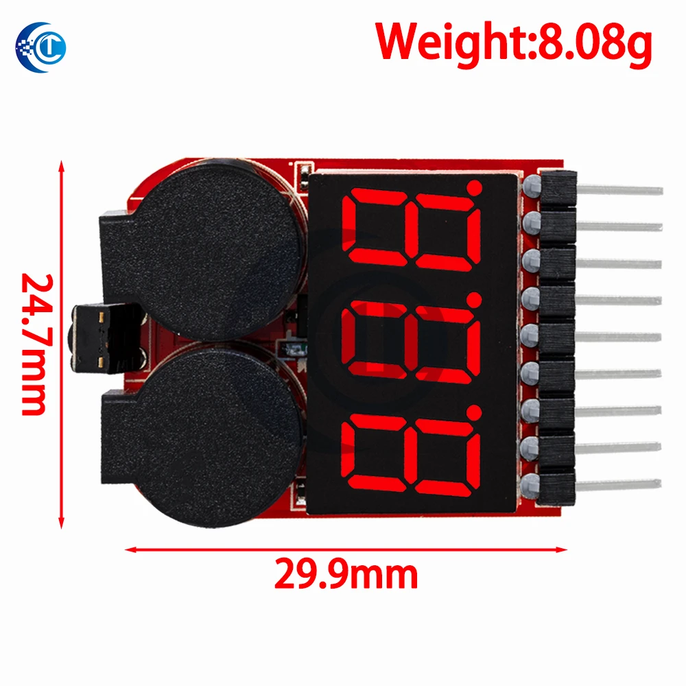 F00872 Lipo Battery Voltage Tester Volt Meter Indicator Checker Dual Speaker 1S-8S Low Voltage Buzzer Alarm 2in1 2S 3S 4S 8S