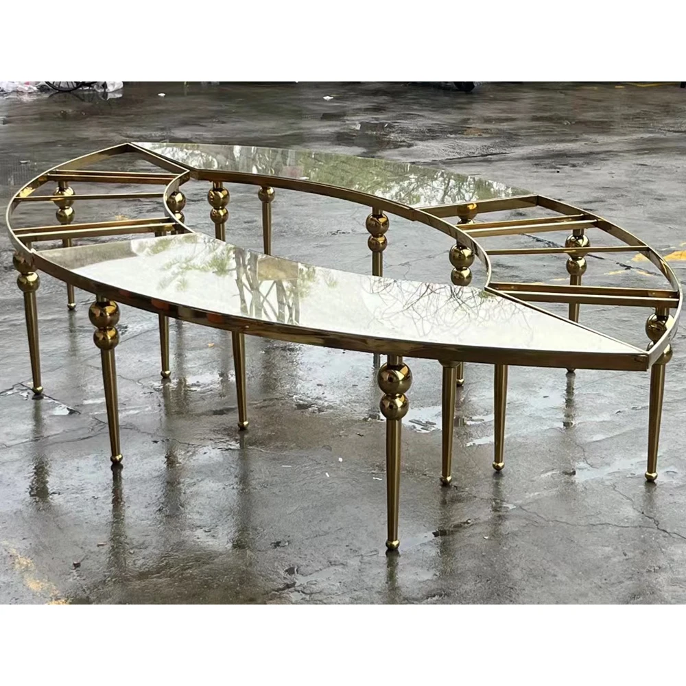 Wedding furniture gold stainless steel legs dining round tables for events reception