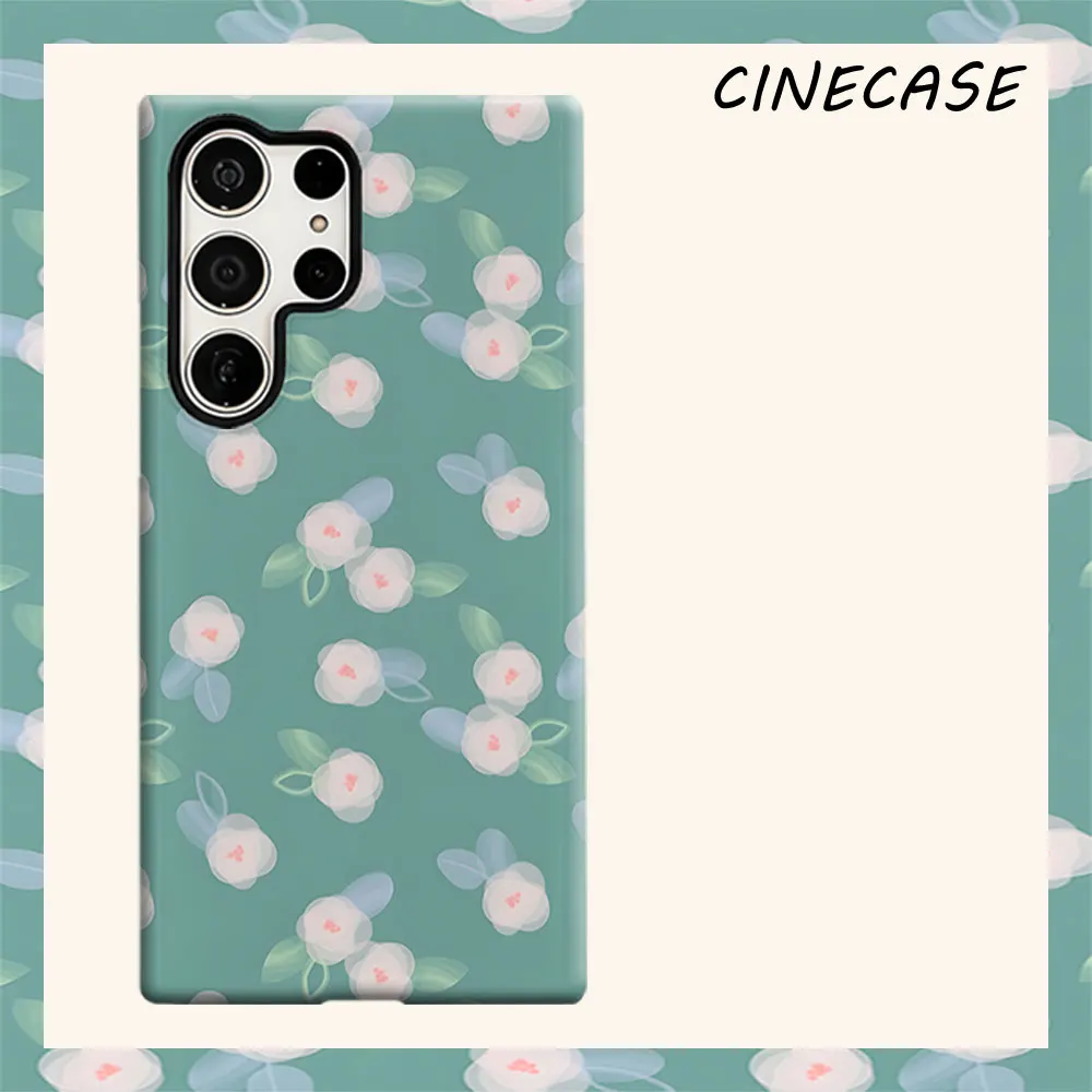 Mint Sheer Floral For Samsung Galaxy S26 S25 S24 A56 A36 Dual Layer Luxury Fashion Full Lens Protective Case
