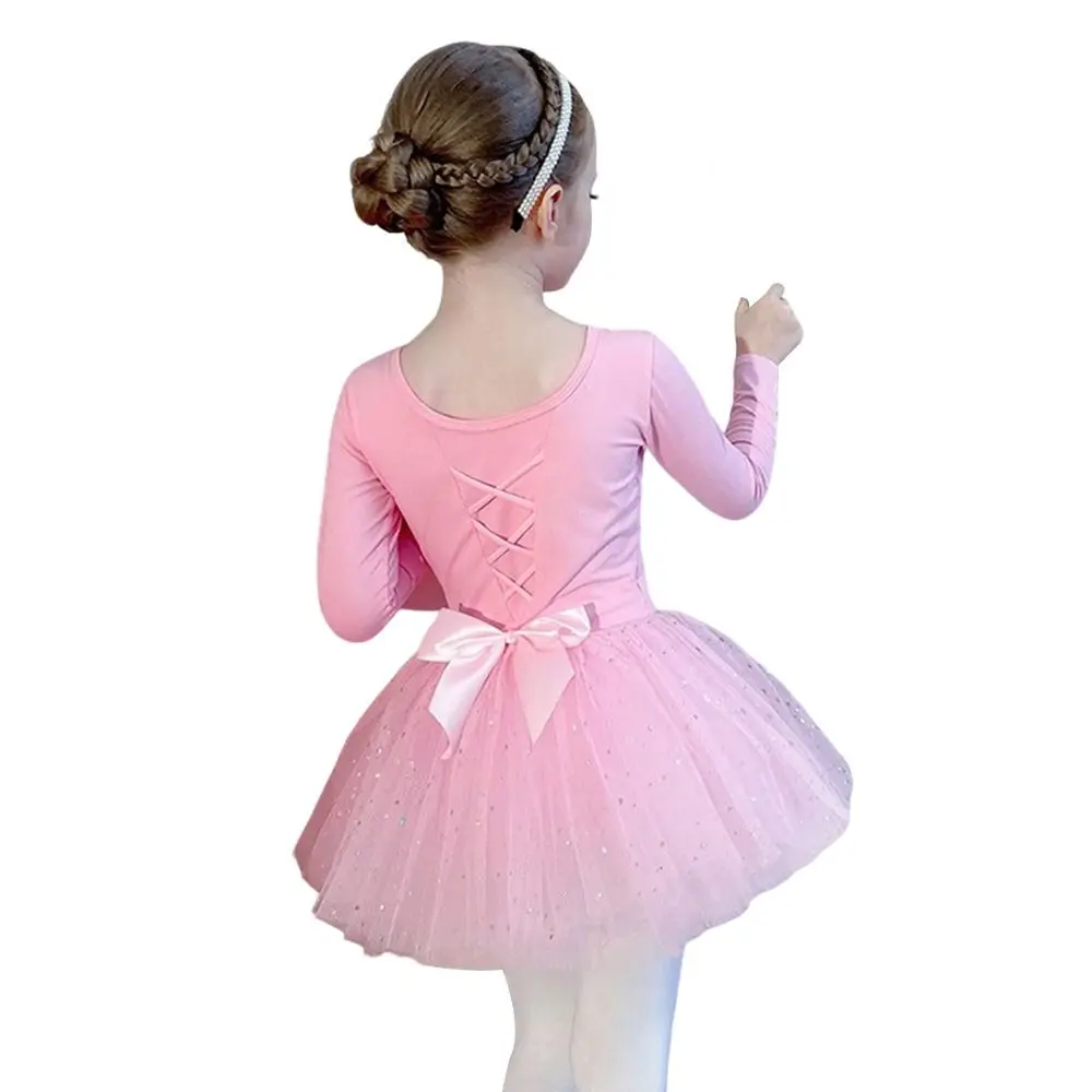 أزياء طويلة الأكمام الاطفال فستان الباليه القطن Bowknot الباليه توتو تنورة حزب اللباس رقيق أزياء رقص الاطفال الفتيات