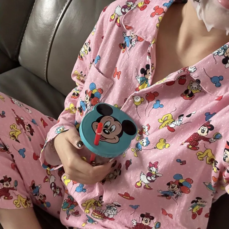 Disney Cartoon Mickey Minnie Donald Duck Print Fashion Casual Velvet Pajamas For Women Spring And Autumn New Loose Home Suit Set