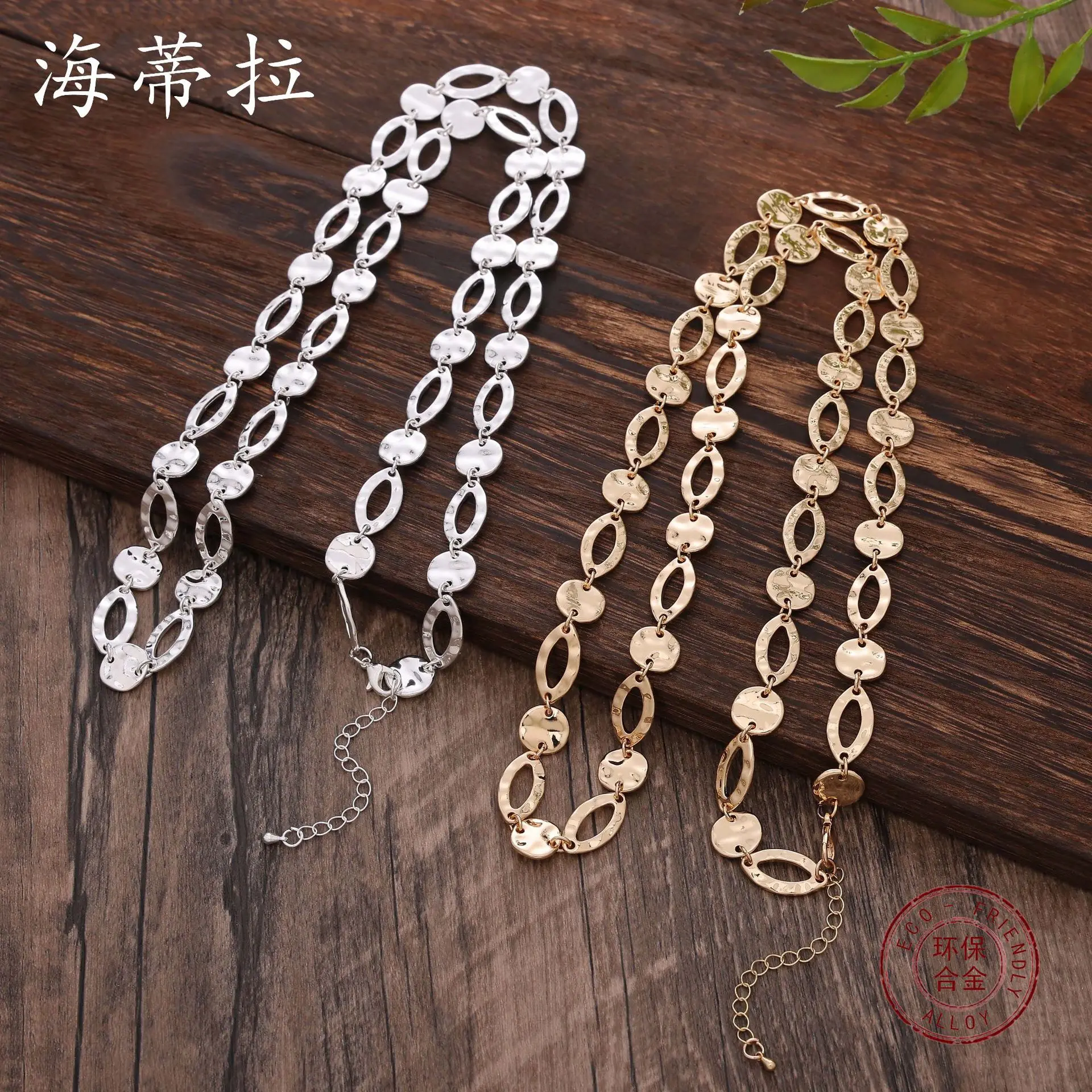new irregular hollow disc metal necklace, fashionable and popular women's versatile gold sweater chain