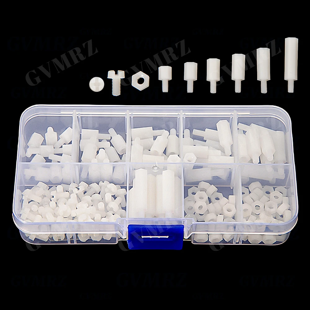 180PCS M3 Nylon Screws & Nuts Boxed Nuts Isolating& Plastic Screws Post Combination Set Black/White M3