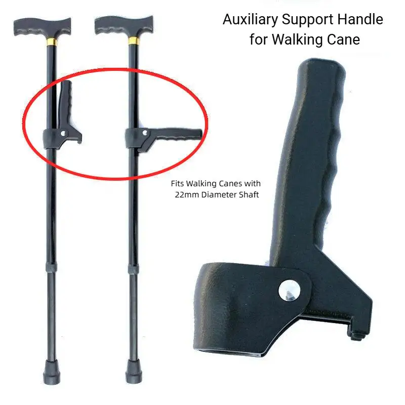 1pc Anti-Skid Walking Stick Handle Black Plastic Crutch Grip Humanized Comfortable Cane Handle Replacement Fits For 22mm Stick
