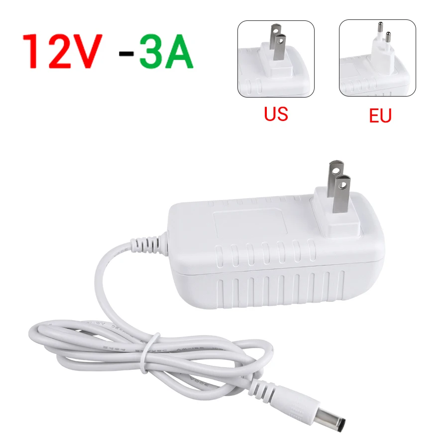 DC 12V 24V Power Supply Adapter Lighting Transformer Input AC 100-240V Output DC 12V 1A 2A 3A Charger EU US Plug 5.5mm 2.1-2.5mm