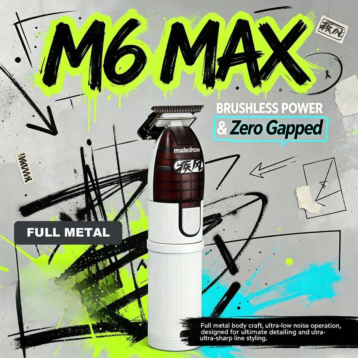 new-madeshow-m6-max-professional-hair-trimmer-brushless-motor-zero-gap-t-blade-cordless-metal-men's-hair-clipper-finishing