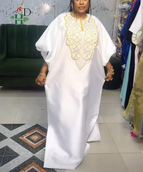 Ropa Africana H&D, Bordado Tradicional, Boubou Africain Blanco para Mujer, Vestidos Turcos, Vestidos Africanos para Mujer, Túnica Musulmana