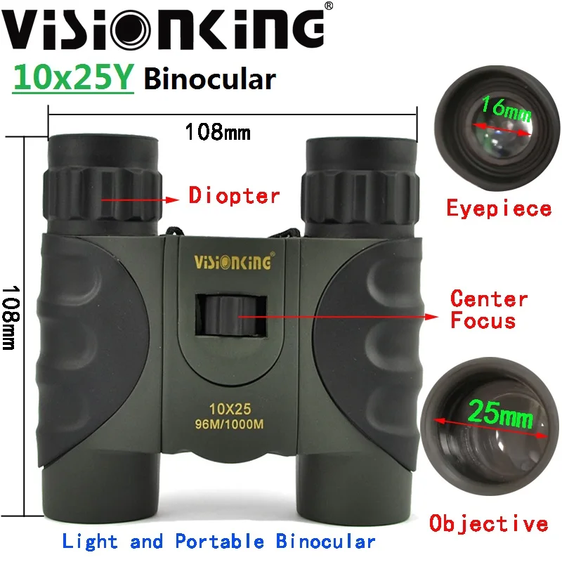 Visionking 10x25 BAK4 HD Roof Binocular FMC Light Portable Extended Birdwatching Camping Tourism Outdoor Long Range Telescope