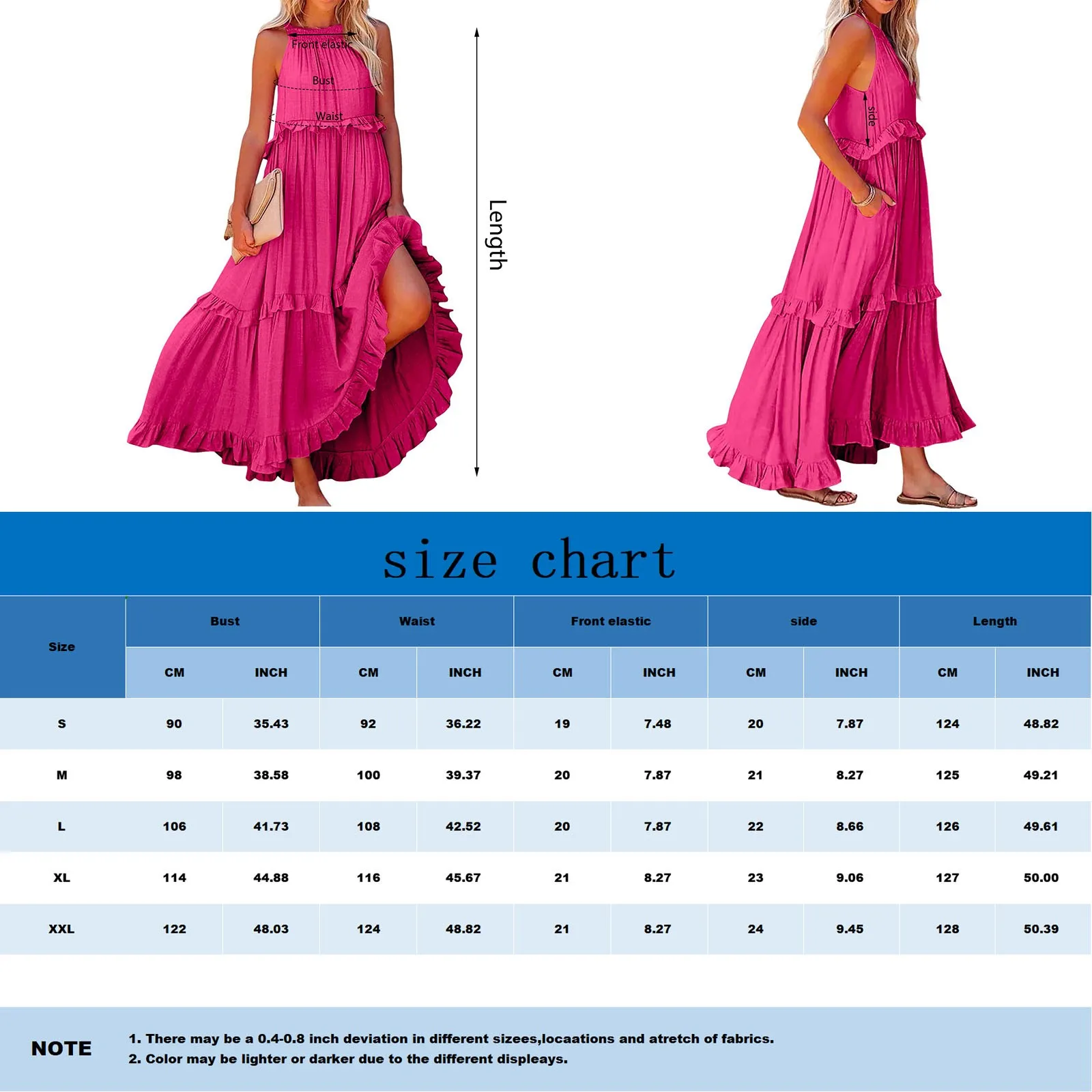 Frauen Rüschensaum geschichtete lange Kleider Sommer ärmelloses rückenfreies Kleid Mode langes Kleid Big Swing Strandkleid Vestidos