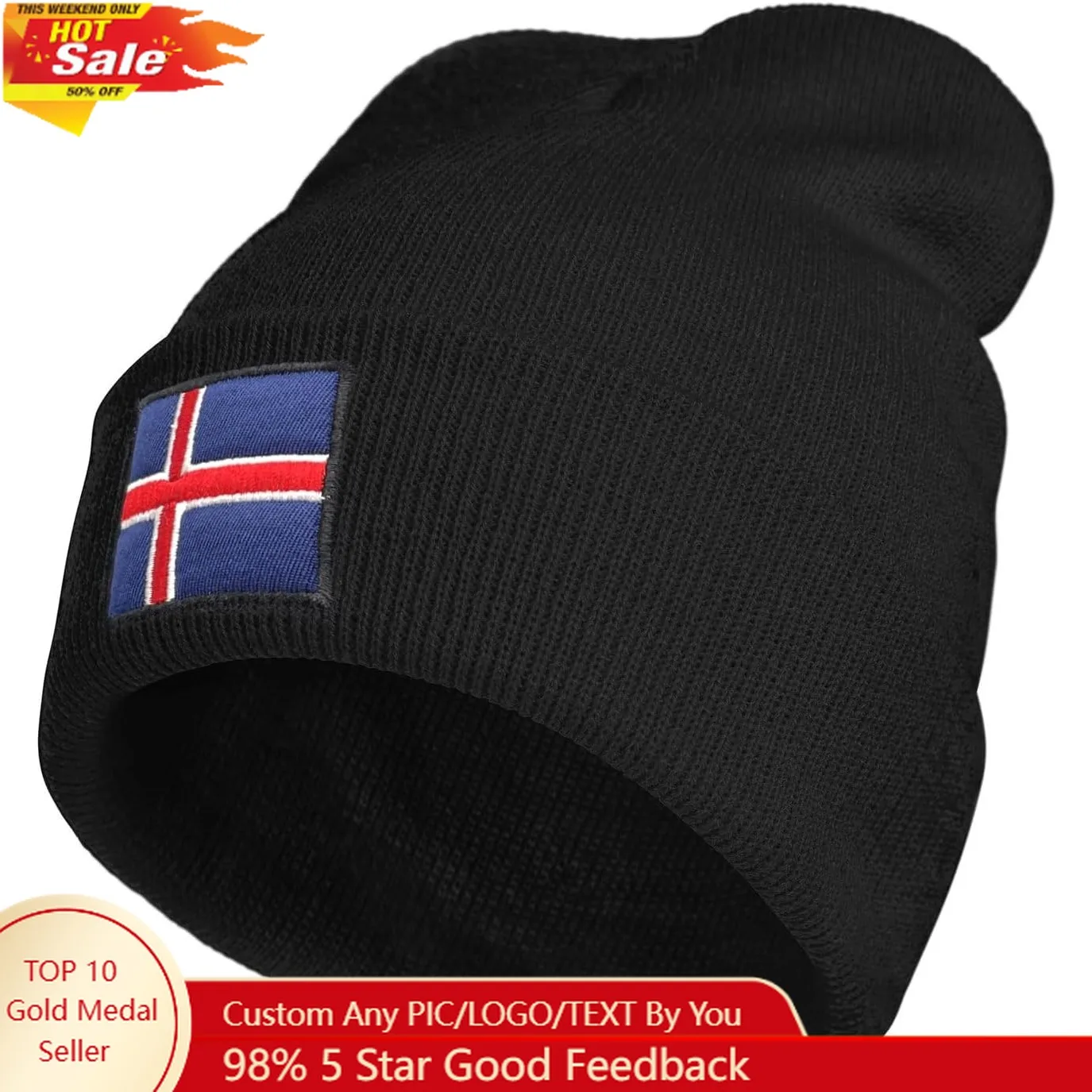 

Flag of Iceland Beanie Hat for Men Women Winter Warm Beanie Hats Stretch Skull Knit Hat Cap Black