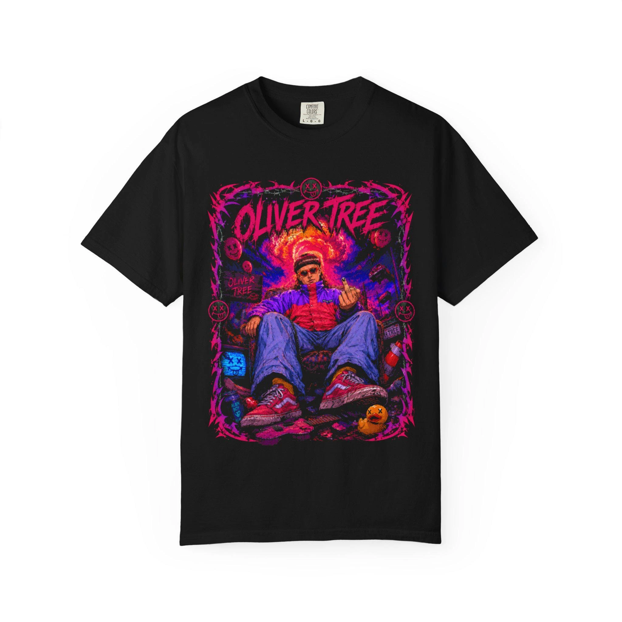 Oliver Tree Portrait T-shirt Retro Neon Graphic Tee 2026 Summer Men Women Oversized 100_Cotton T-shirt Street Wear Y2K