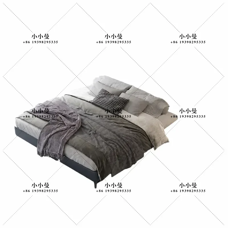 Modern Italian Minimalist Leather Bed Frame 1.8m Double Bedstead for Master Bedroom Small Apartment Furniture